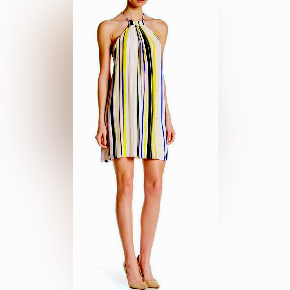 1. State Sleeveless Summer Stripe Mini Halter Neck Trapeze Dress Back Keyhole